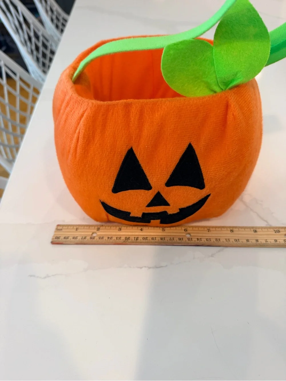 Orange Pumpkin Trick-or-Treat Bucket with Green Handle
